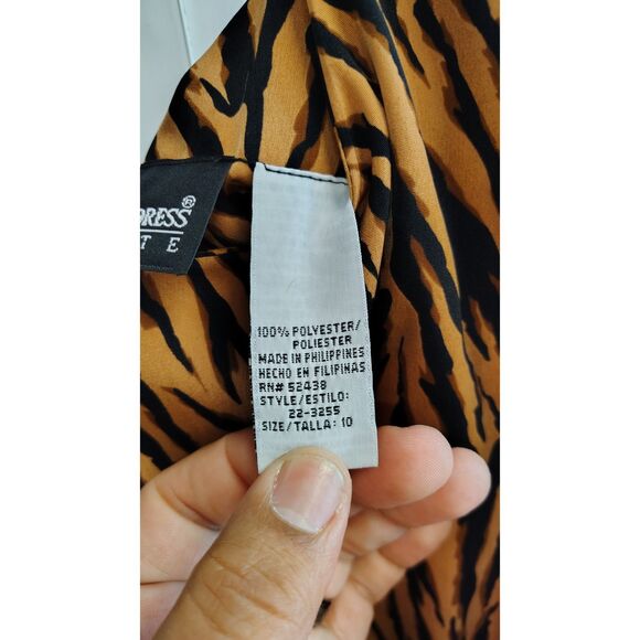 Vintage Sag Harbor Tiger Stripe Side Tie Midi Dress Size 10 - Picture 4 of 6